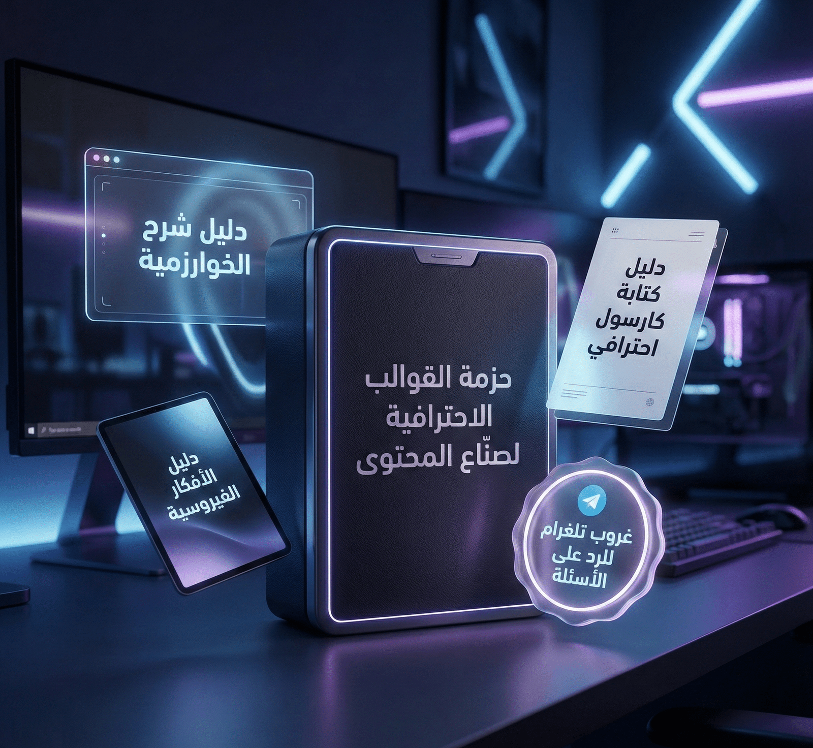 حزمة القوالب الاحترافية لصنّاع المحتوى + دليل الأفكار الفيروسية + دليل كتابة كارسول احترافي + دليل شرح الخوارزمية + غروب تلغرام للرد على الأسئلة